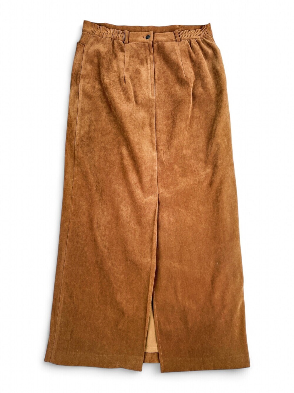 Selene Faux Suede Maxi Skirt Size 12 Chestnut Brown Front Slit 434-709